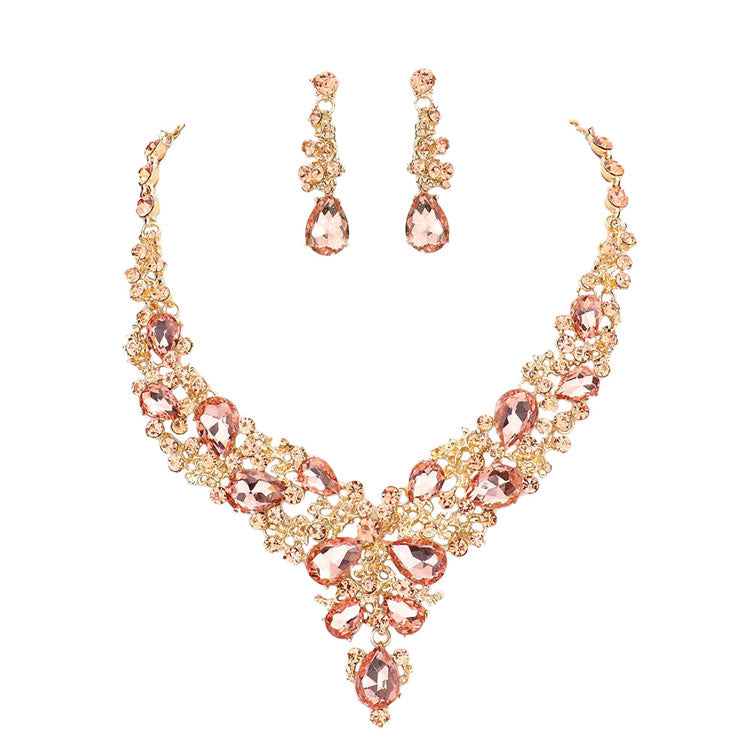 Round Teardrop Stone Accented Evening Necklace