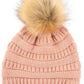 C.C Solid Ribbed Knit Beanie with Pom