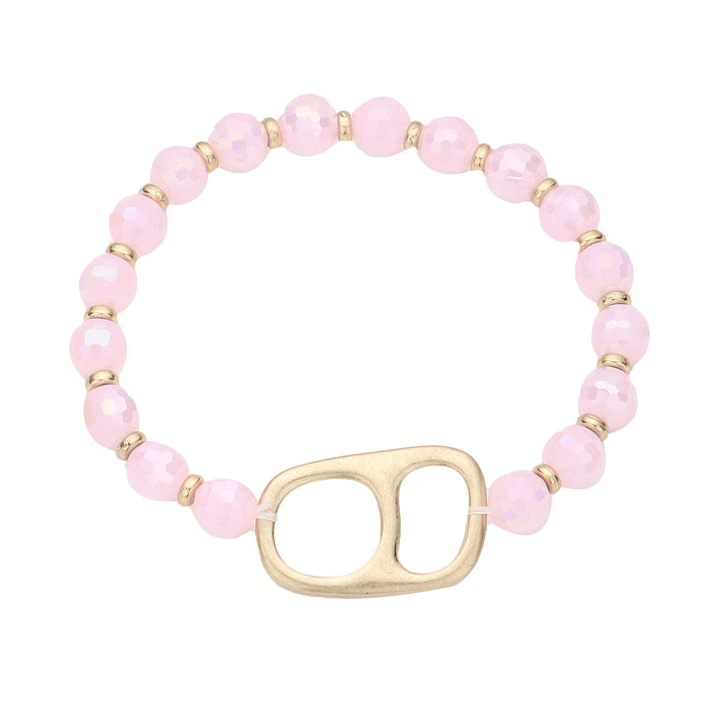 Abstract Metal Accented Faceted Beaded Stretch Bracelet
