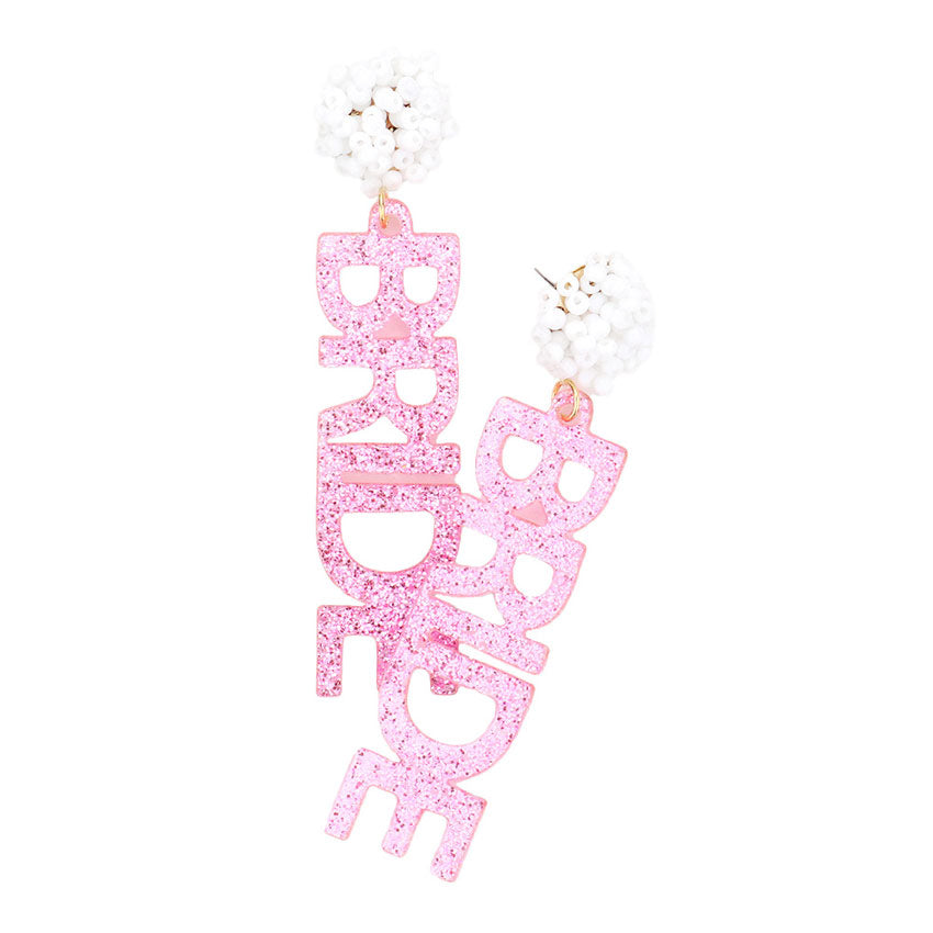 Bride Glittered Message Dangle Earrings