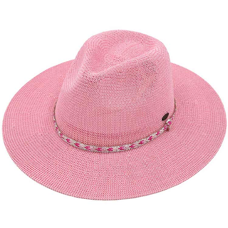 C.C Rhinestone Bugle Bead Trim Panama Hat