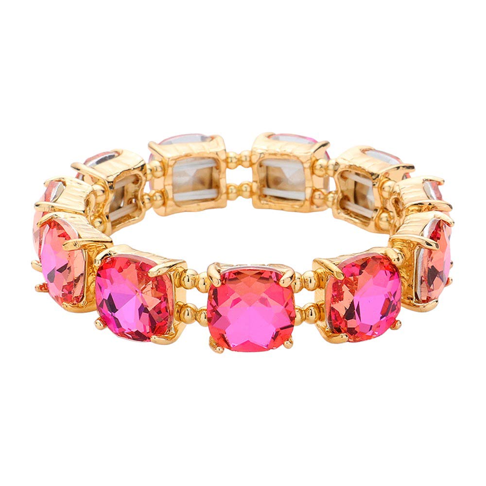 Women's Cushion Square Stone Stretch Evening Bracelet