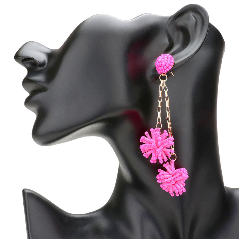 Dropped Beaded Double Ball Dangle Earrings