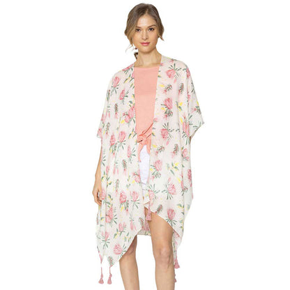 Elegant Flower Printed Cover Up Kimono Poncho