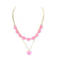 Enamel Heart Pendant Flower Link Double Layered Necklace