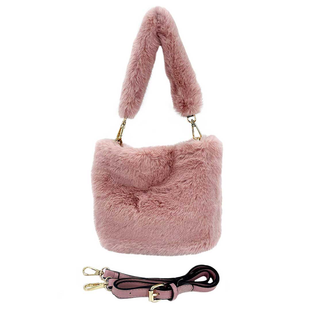 Fashionable Solid Faux Fur Tote Crossbody Bag