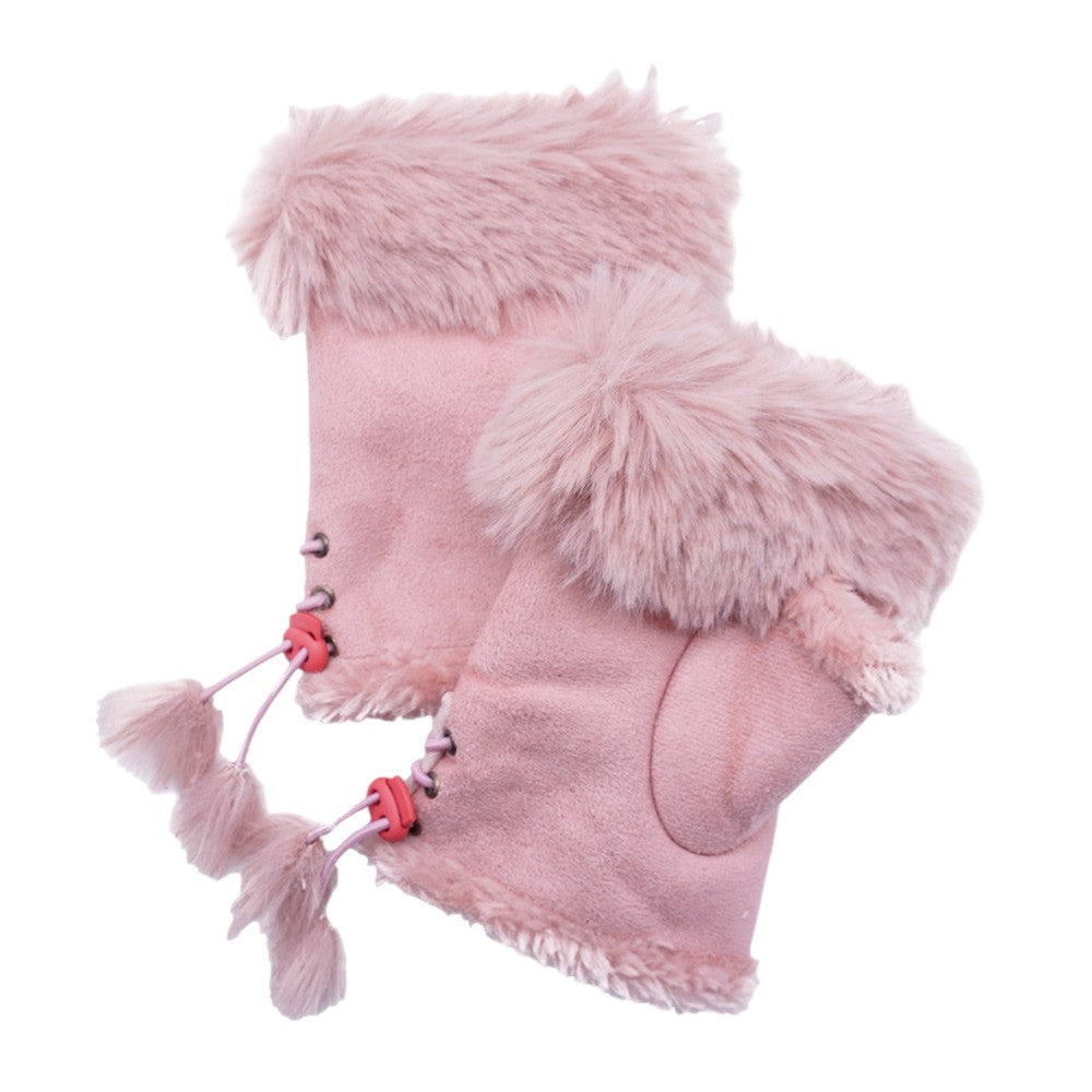 Faux Fur Trim Fingerless Gloves
