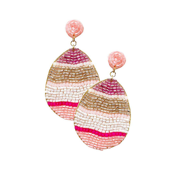 Felt Back Beaded Easter Egg Dangle Earrings