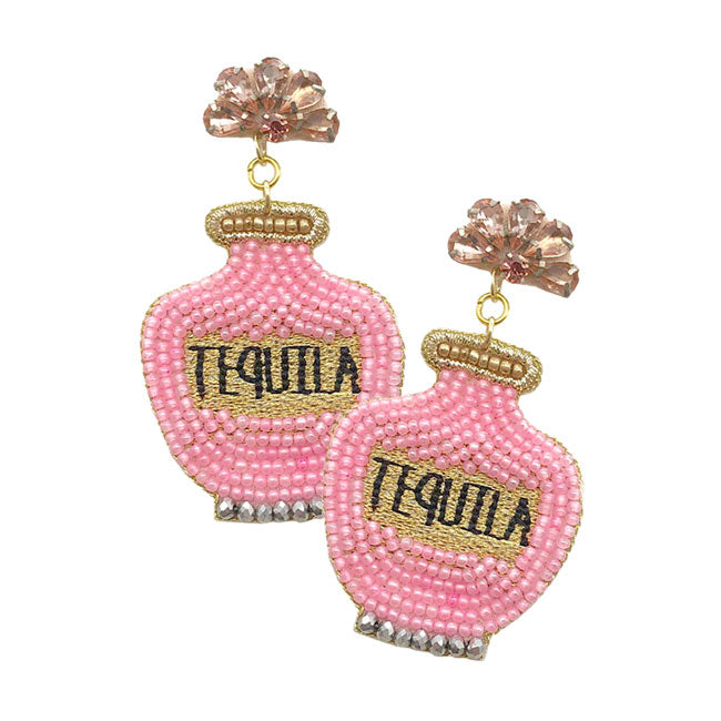 Felt Back Seed Beaded Tequila Dangle Earrings