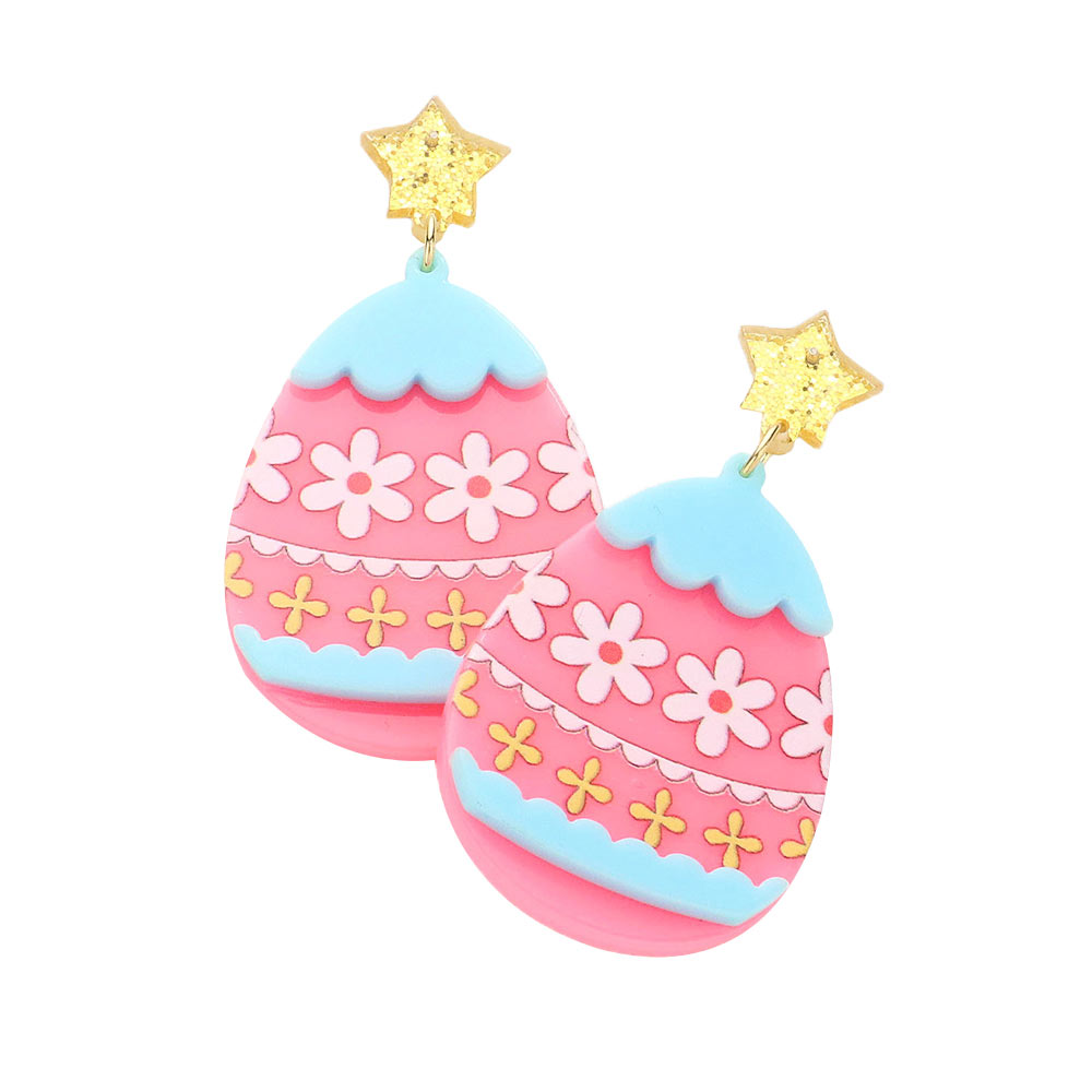 Glittered Star Resin Easter Egg Link Dangle Earrings