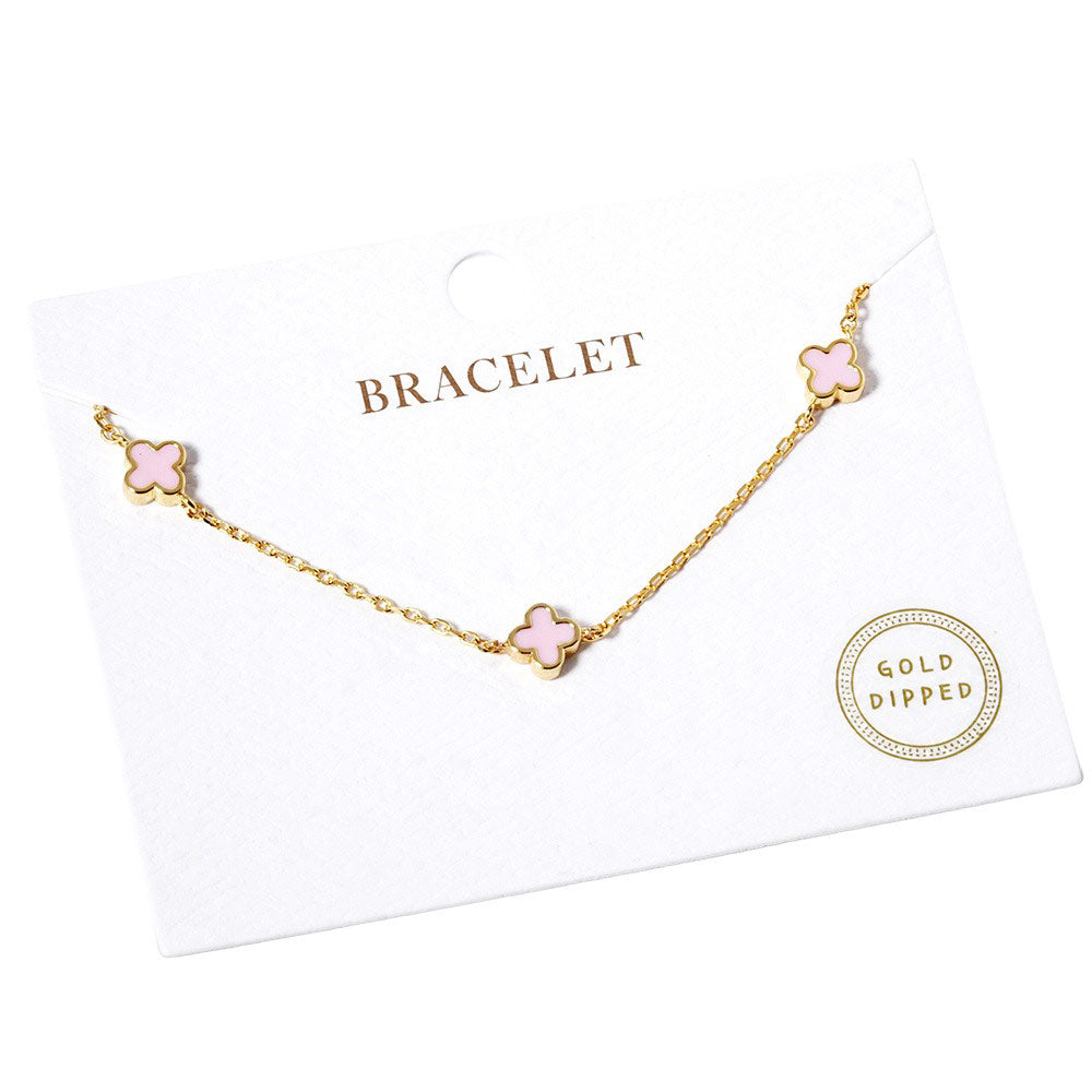 Gold Dipped Triple Quatrefoil Link Bracelet