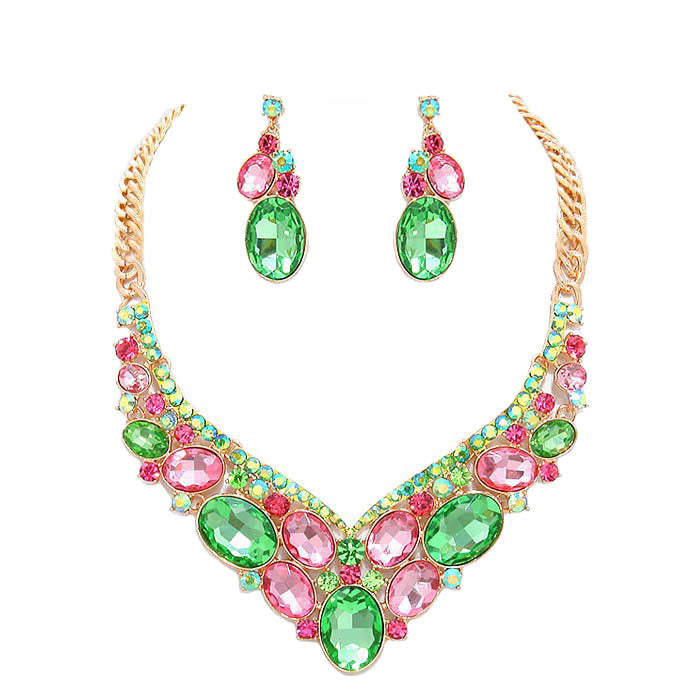 Oval Glass Crystal Evening Necklace