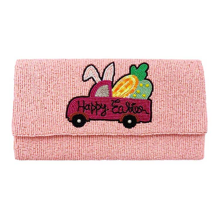 Happy Easter Carrot Bunny Seed Beaded Clutch Crossbody Bag