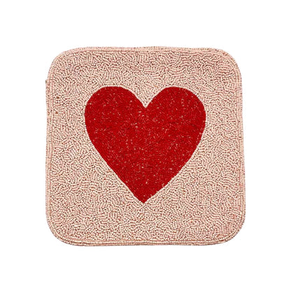 Heart Accented Seed Beaded Square Crossbody Bag