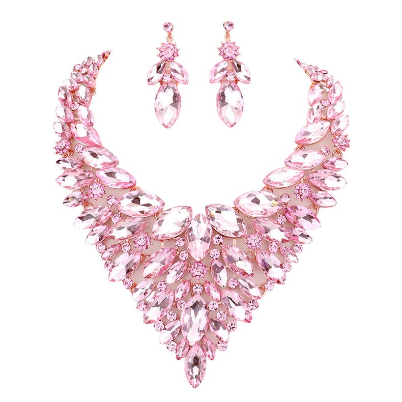 Marquise Stone Cluster Statement Evening Necklace