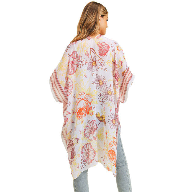 Multi Flower Patterned Cover Up Kimono Poncho