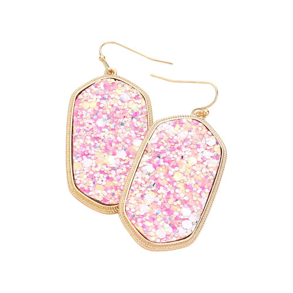 Sparkly Hexagon Frame Dangle Earrings