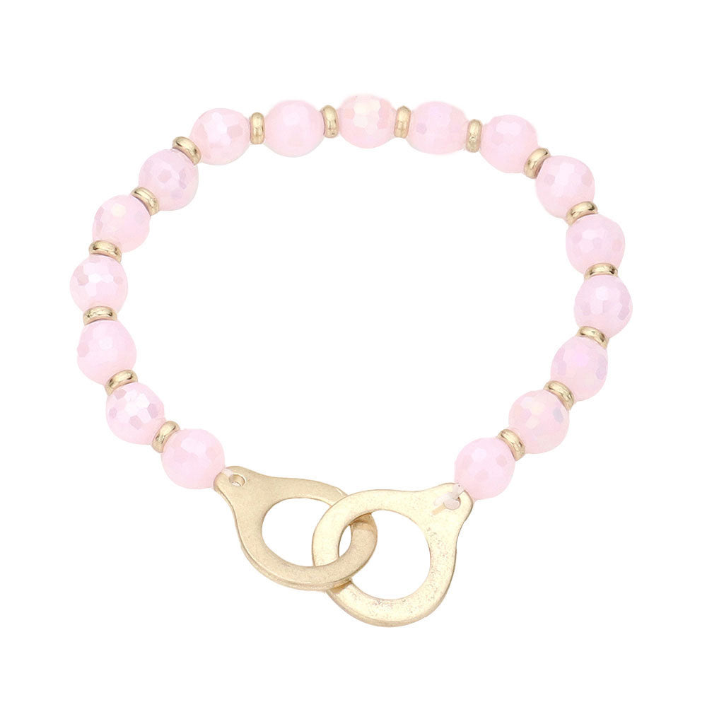 Open Metal Link Accented Faceted Beaded Stretch Bracelet