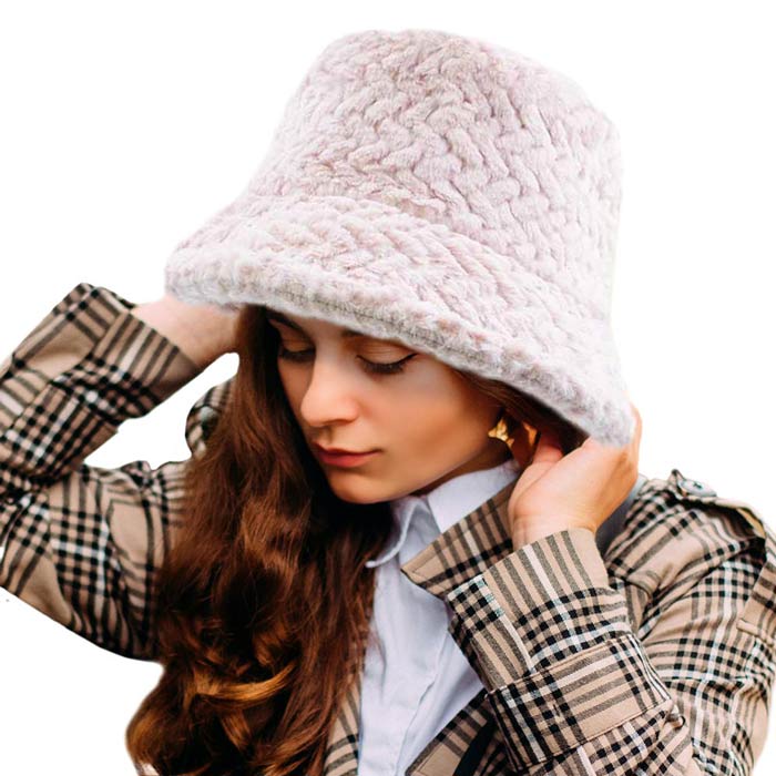 Patterned Faux Fur Solid Bucket Hat