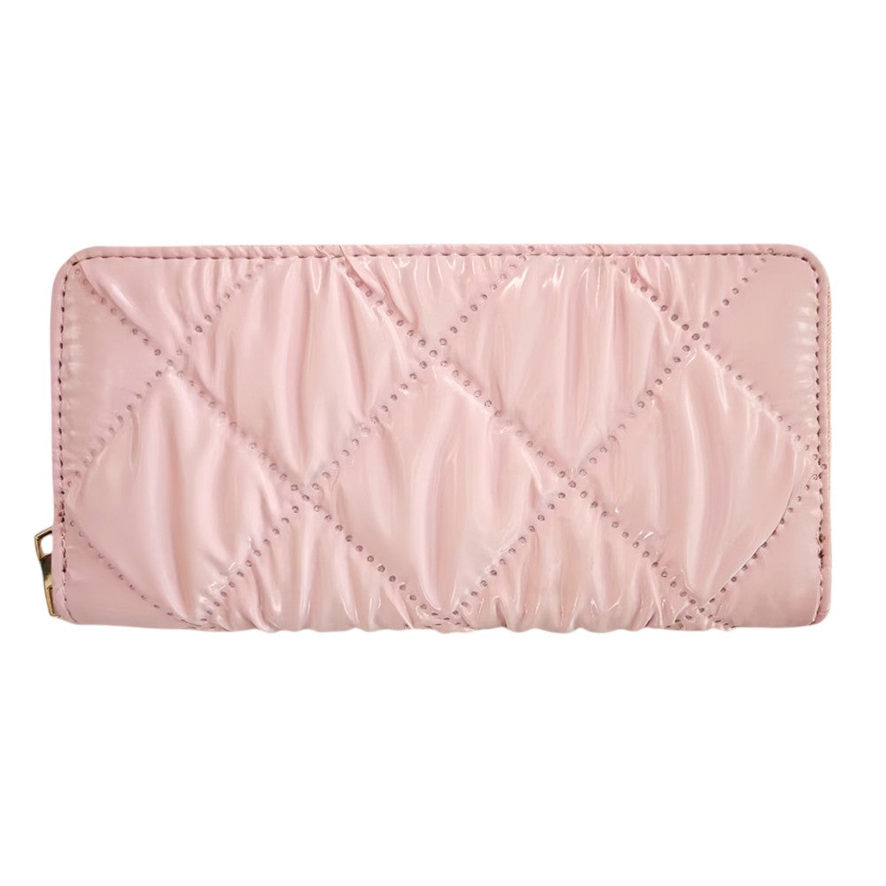 Shiny Faux Leather Padded Wallet with Wristlet