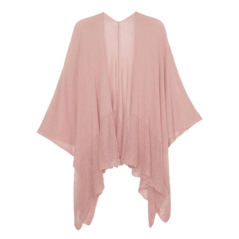 Solid Knitted Mesh Trimmed Ruana