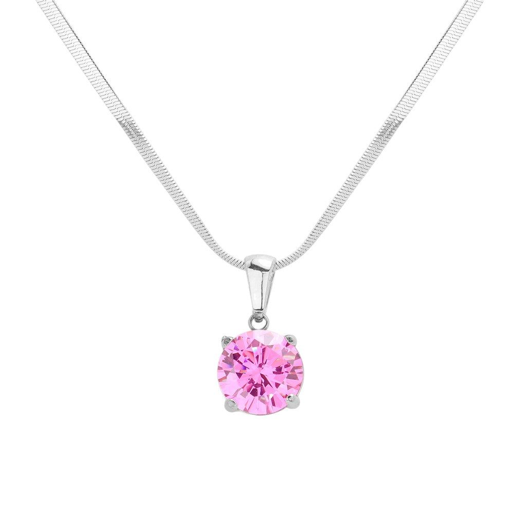 Stainless Steel CZ Round Pendant Necklace