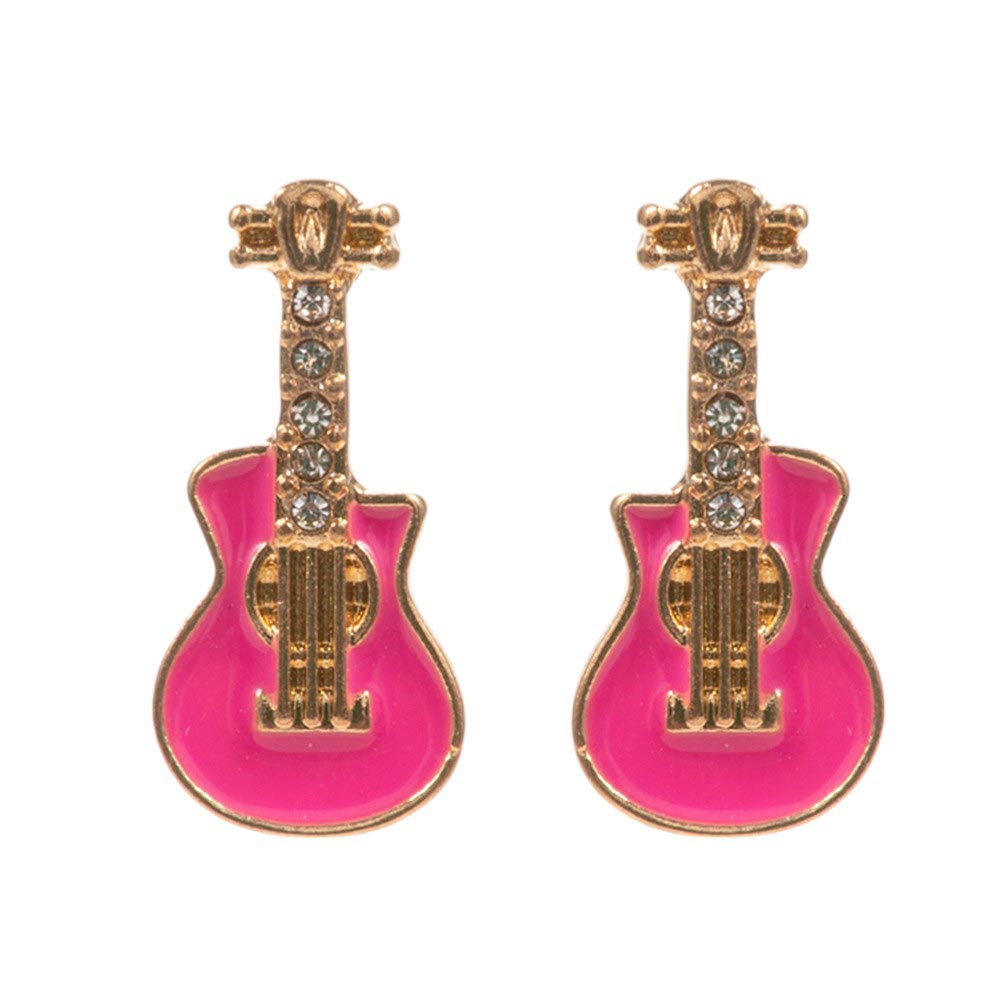Stone Paved Enamel Guitar Stud Earrings
