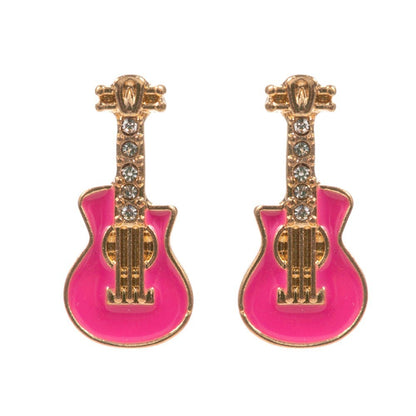 Stone Paved Enamel Guitar Stud Earrings