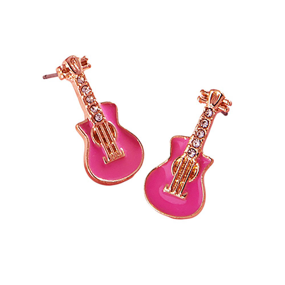 Stone Paved Enamel Guitar Stud Earrings