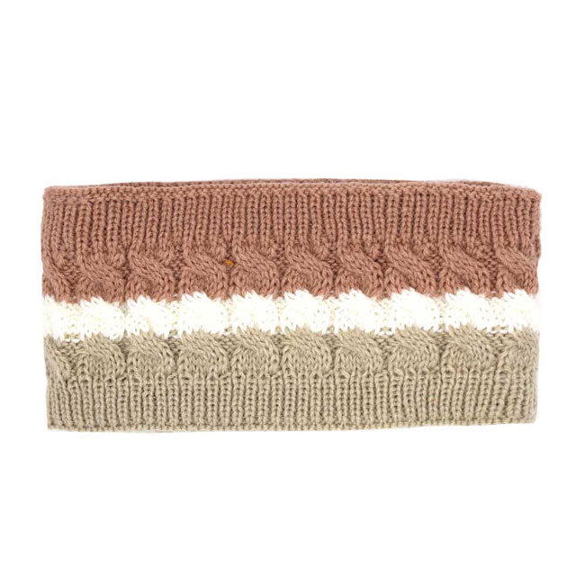 Triple Colored Cable Knit Fleece Headband Earwarmer Earmuff