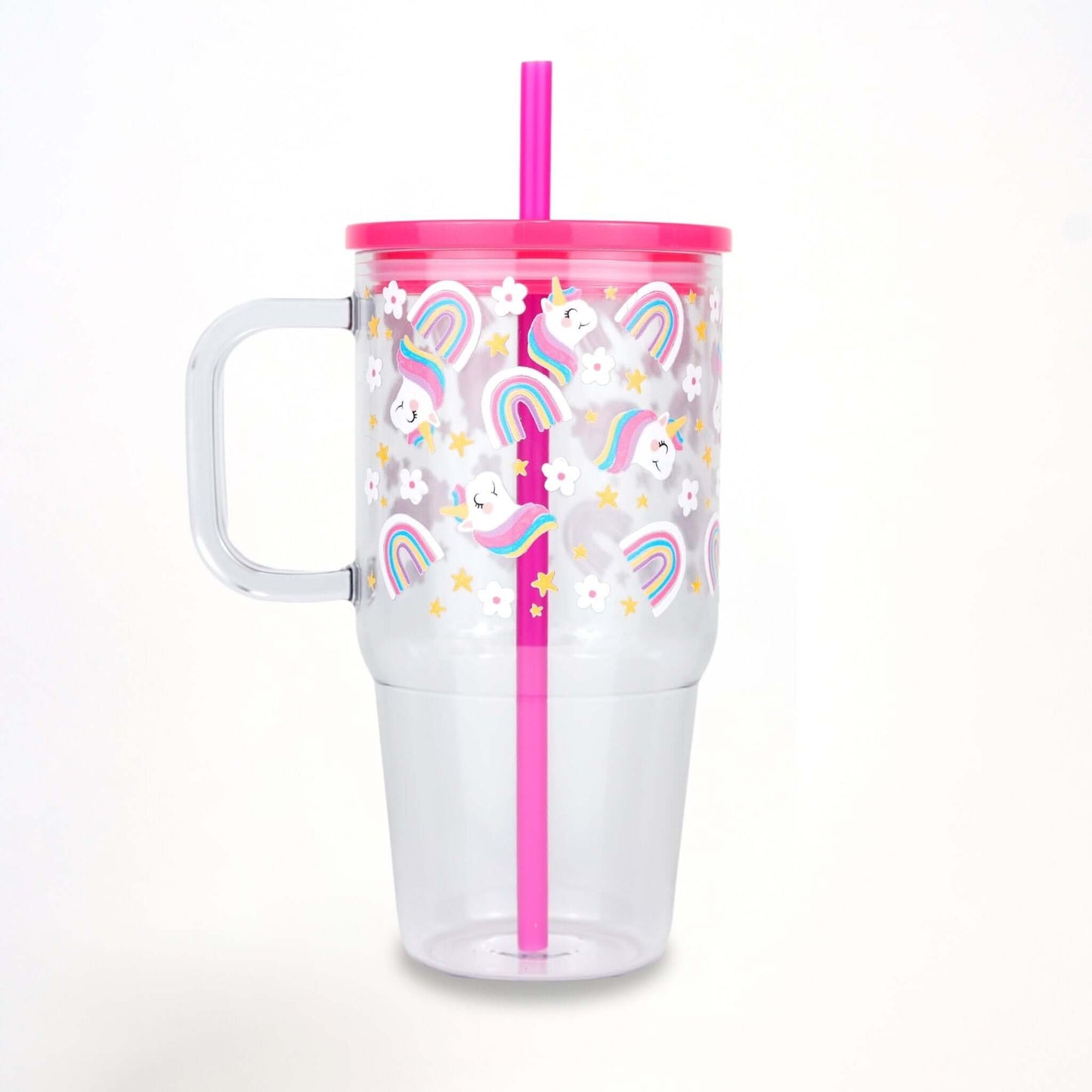 Pink Unicorns, Rainbows & Stars 20oz Kids Tumbler with Handle, Lid & Straw