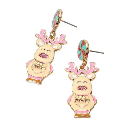 Whimsical Cute Holiday Reindeer Dangle Earrings