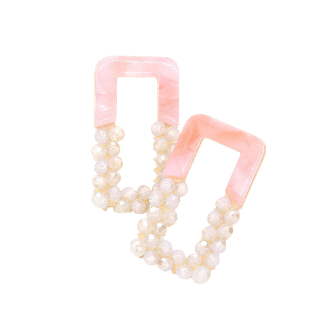 Celluloid Acetate Faceted Beaded Open Rectangle Earrings