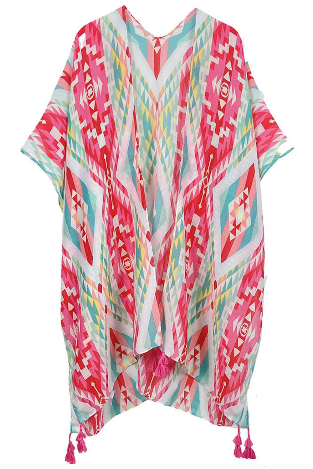Versatile Aztec Pattern Print Tassel Kimono