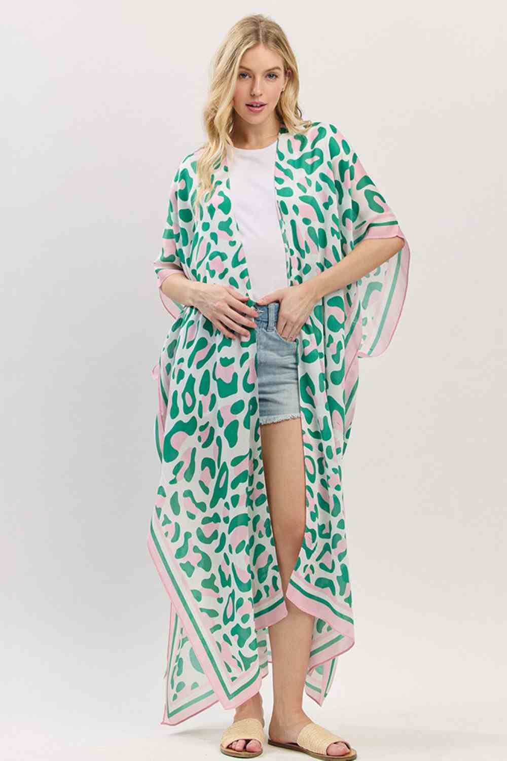 Leopard Print Open Front Long Kimono