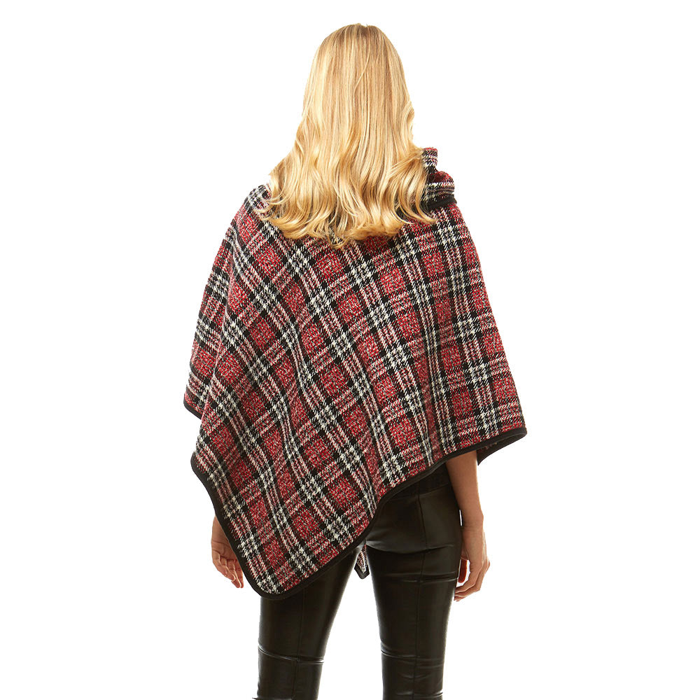 Cozy Plaid High Neck Buttons Collar Poncho  Ruana