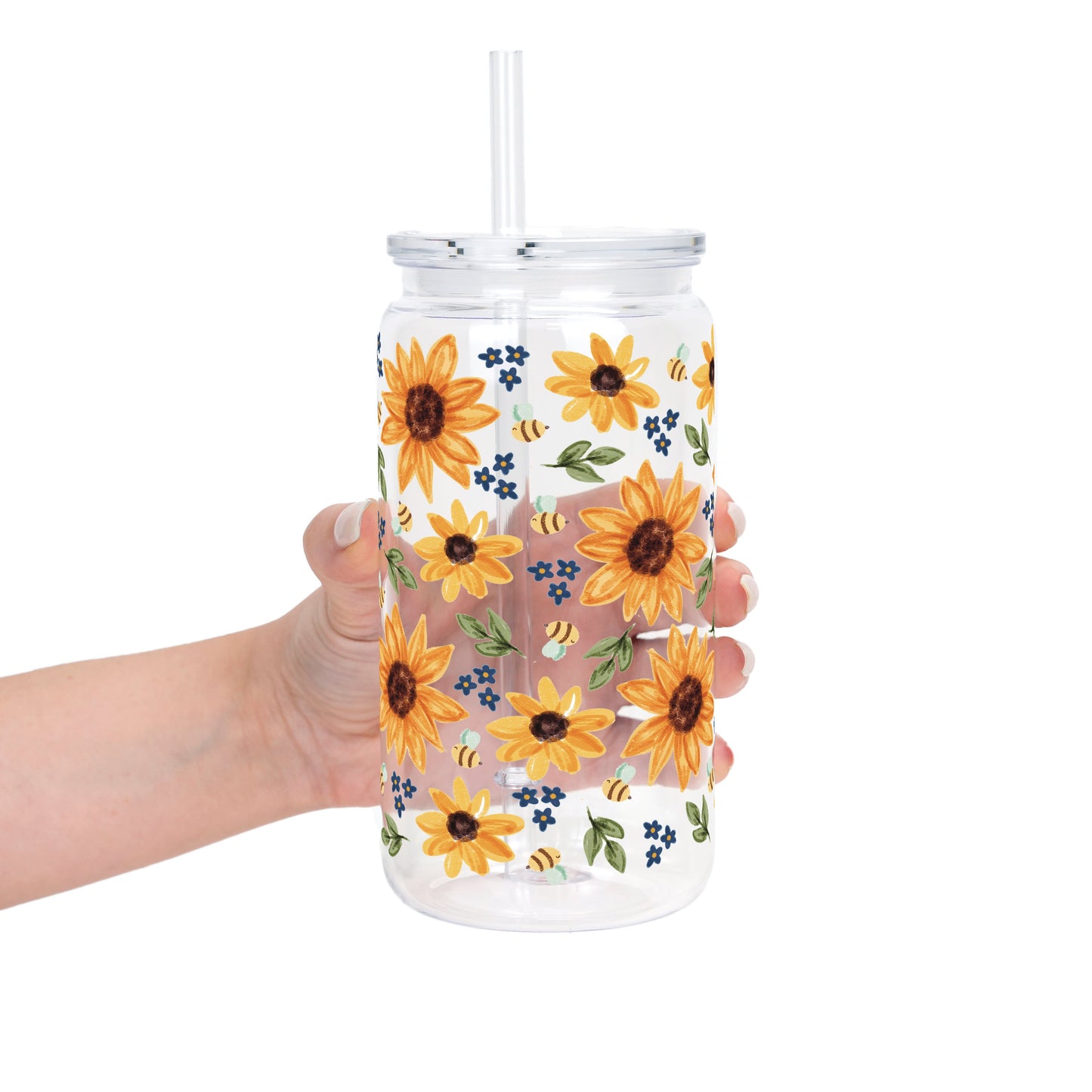 Sunflower With Bees Glass Cups