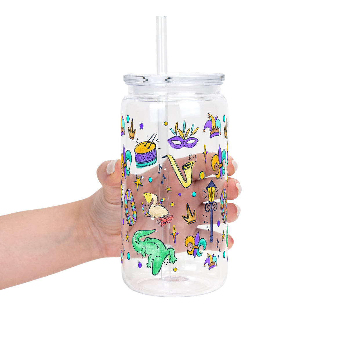Watercolor Mardi Gras Glass Cups