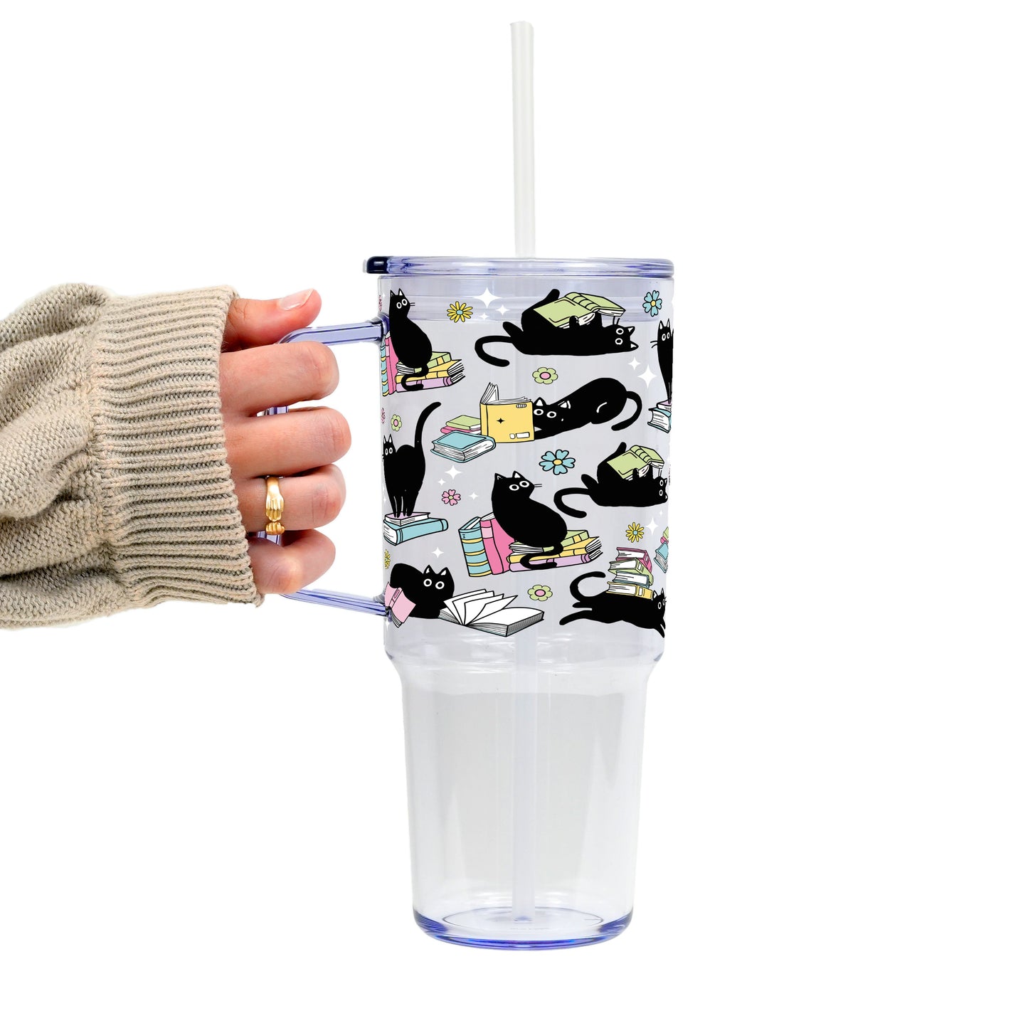 Black Cats on Books Glass Cups