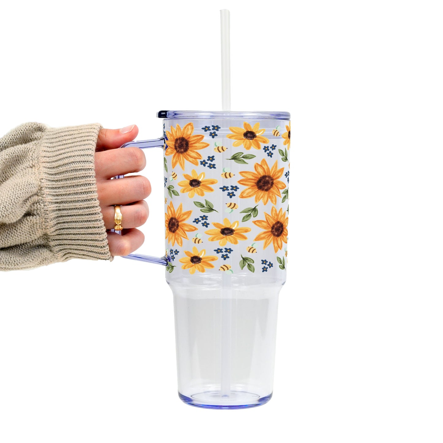 Sunflower With Bees Glass Cups