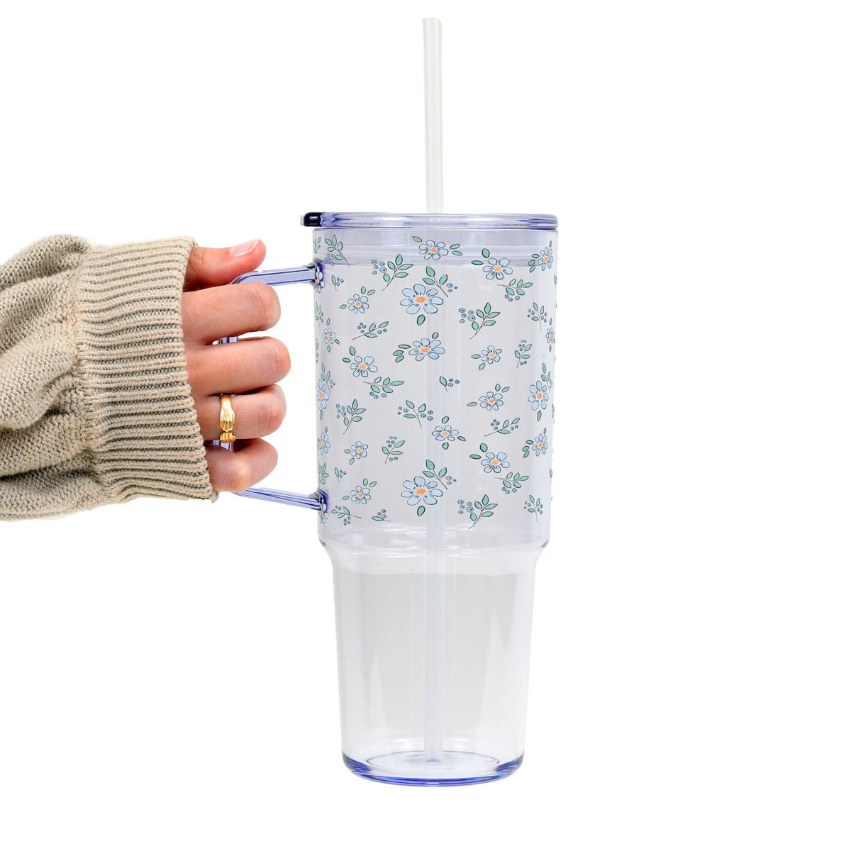 Minimalist Blue Flowers Glass Cups