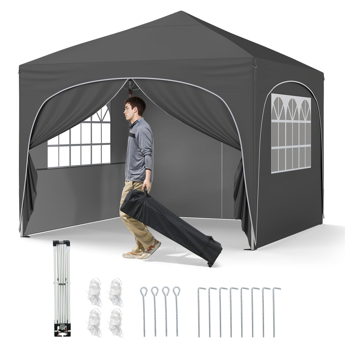 Carpa Plegable de 3 X 3 M con 4 Paredes Laterales Desmontables