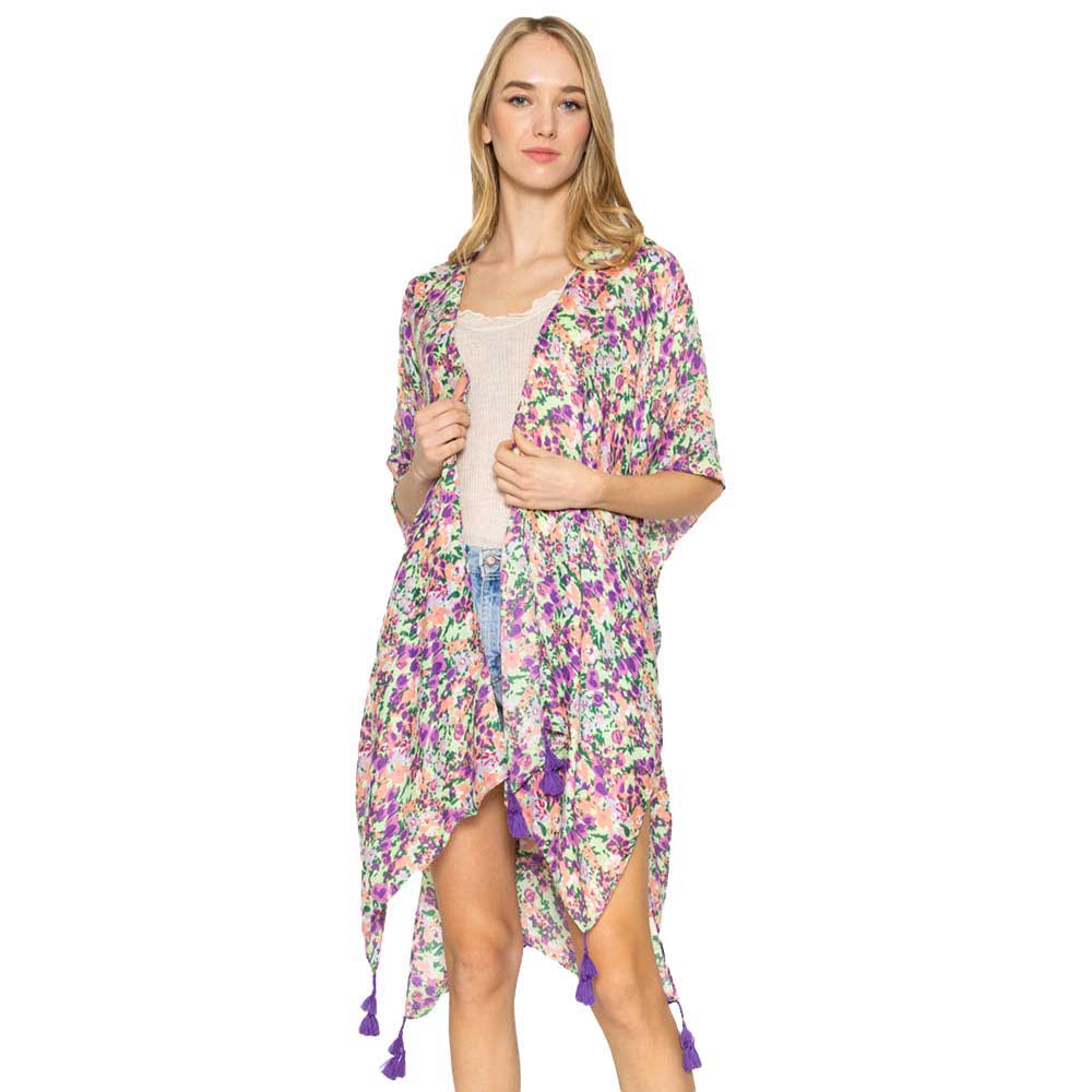 Flower Patterned Cover Up Kimono Poncho