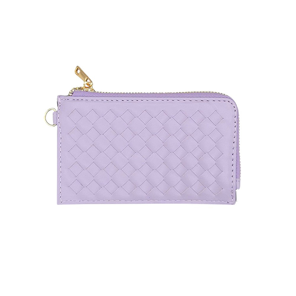 Faux Leather Basket Weave Flat Card Holder Wallet with Wristlet