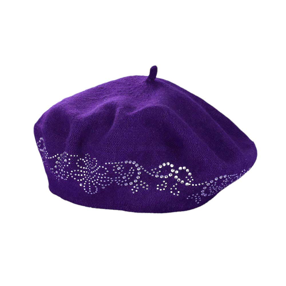 Women's Flower Bling Studded Beret Hat
