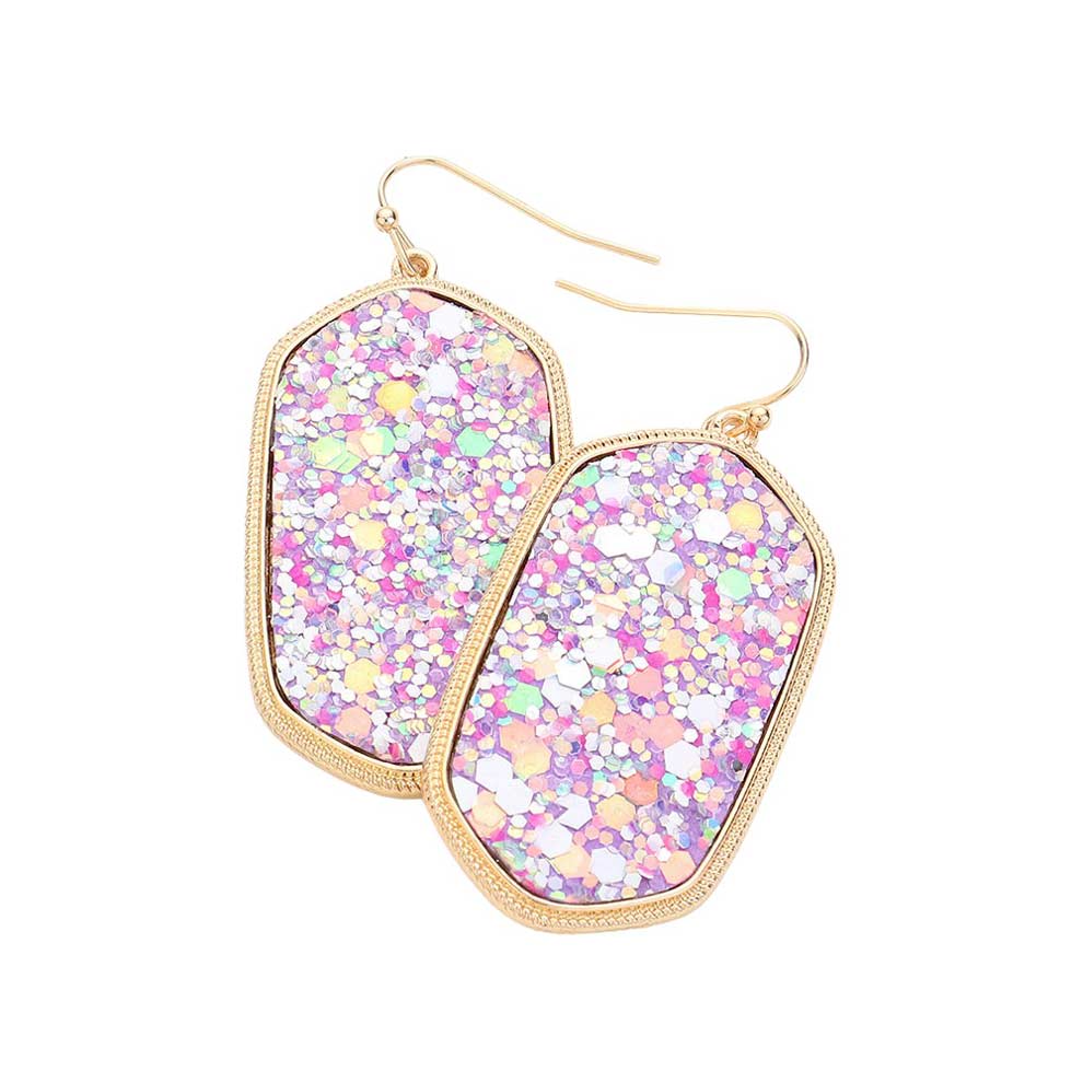 Sparkly Hexagon Frame Dangle Earrings