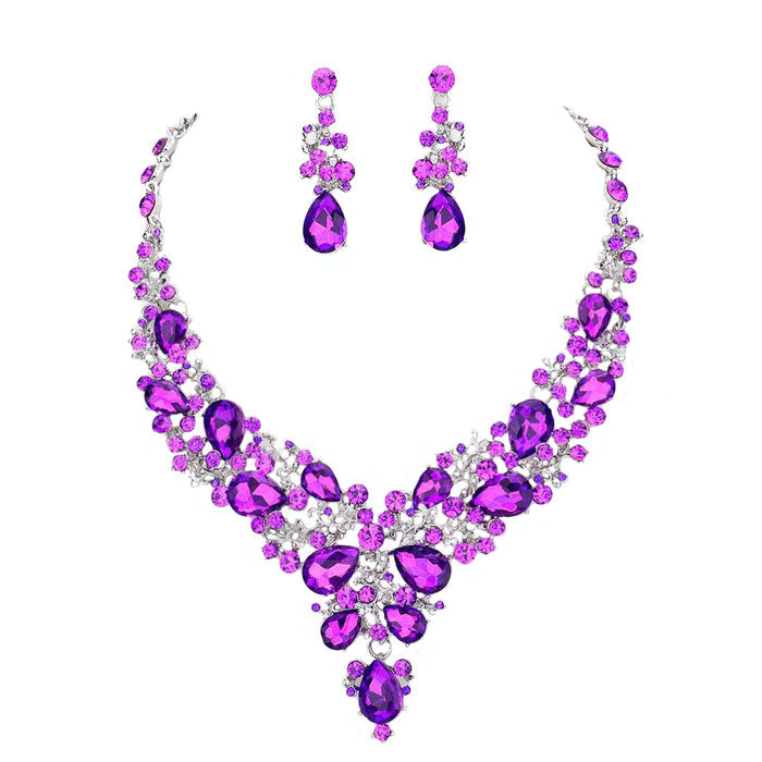 Round Teardrop Stone Accented Evening Necklace