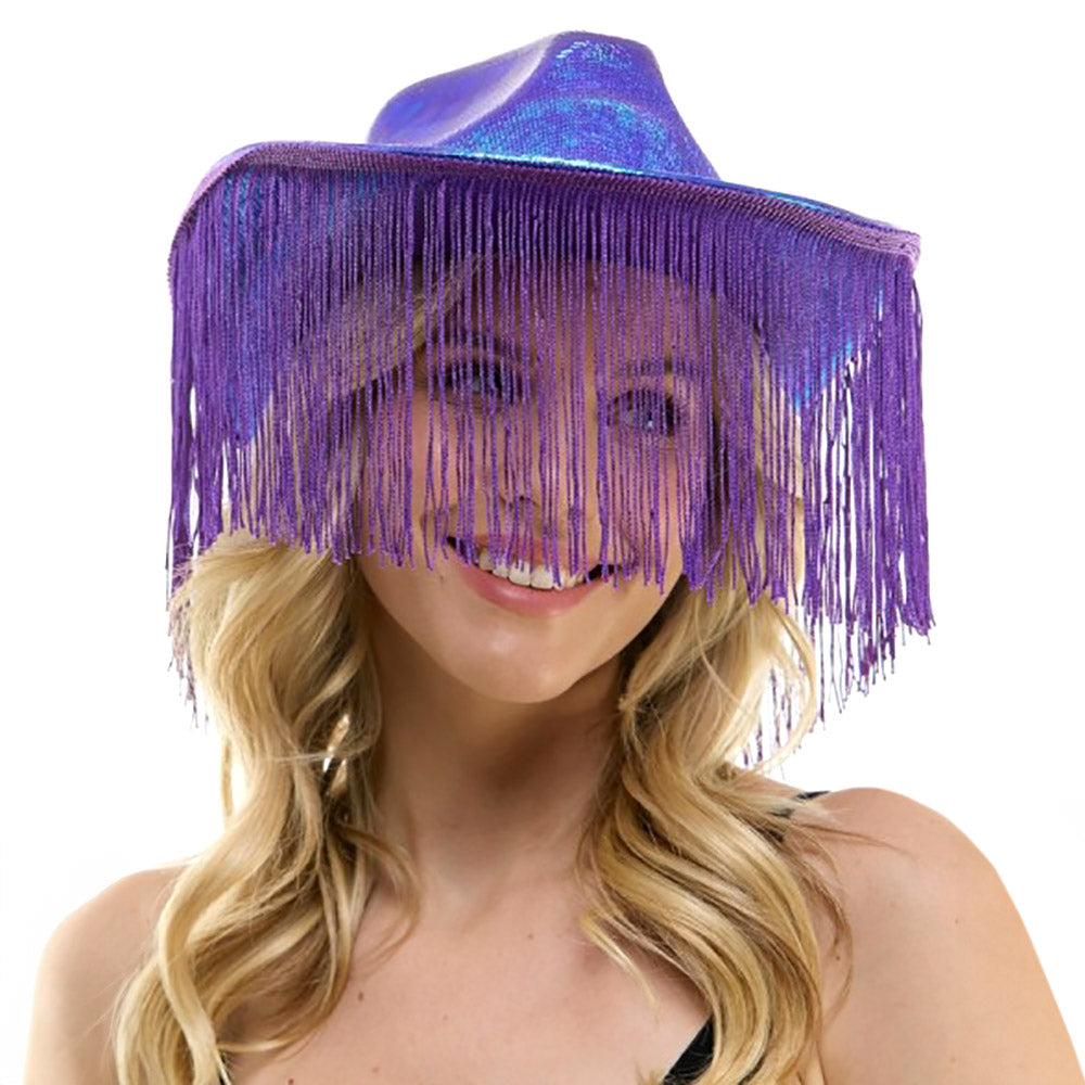Shiny Western Cowboy Hat with Fringe