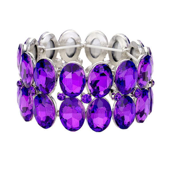 Glass Crystal Oval Stone Cluster Stretch Bracelet