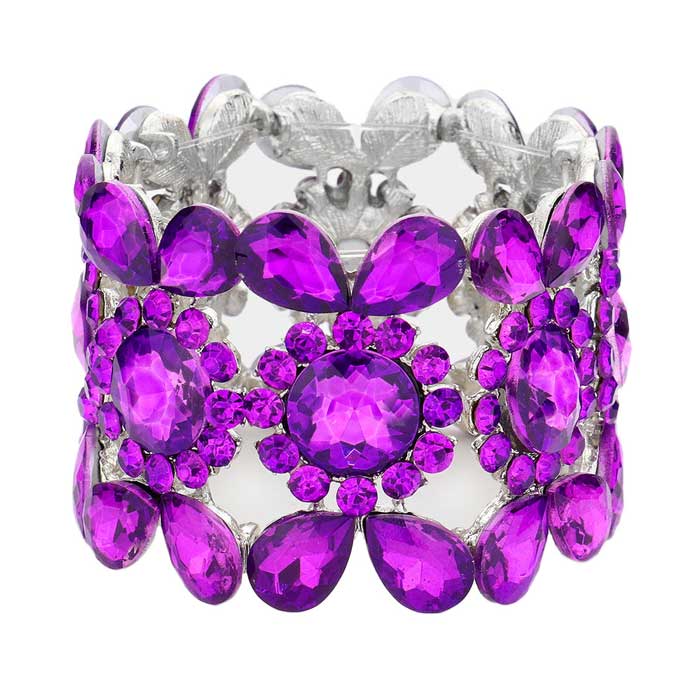 Teardrop Round Stone Stretch Evening Bracelet